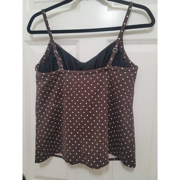 Lands End Brown Polka Dot Ruched Swing Top With Adjustable Straps Size 12 - Picture 3 of 8